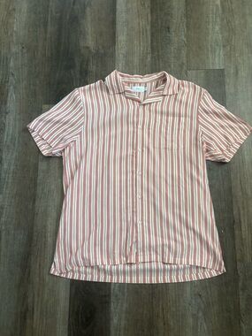 Onia Striped Camp Collar Short Sleeve Button Down Shirt